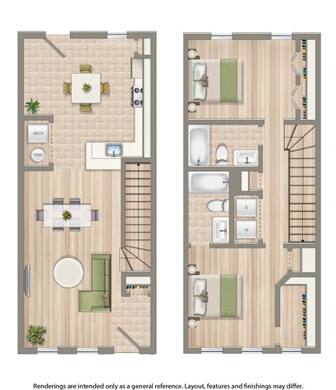 sheridan station south two floor two bedroom floor plan rendering